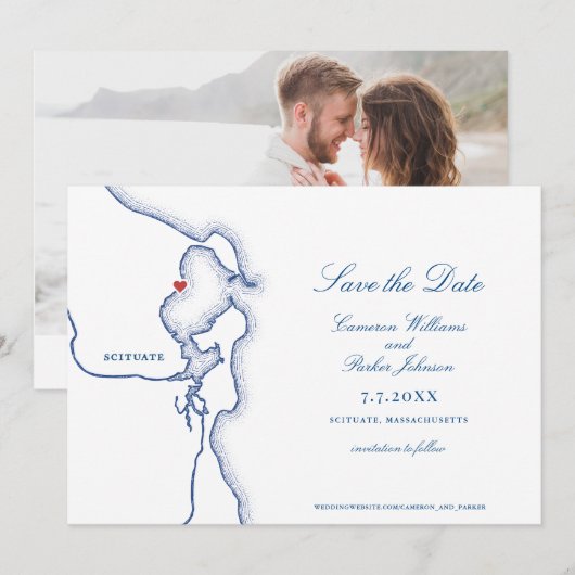 Scituate Harbour Massachusetts Kaart Elegant Weddi (Voorkant / Achterkant)