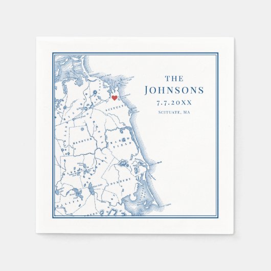 Scituate Massachusetts Kaart Elegante Achternaam Servet (Voorkant)