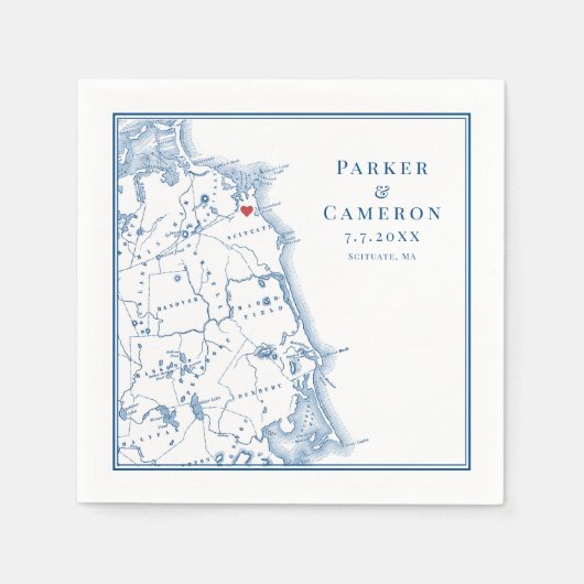 Scituate Massachusetts Kaart Elegante Bruiloft Servet (Voorkant)