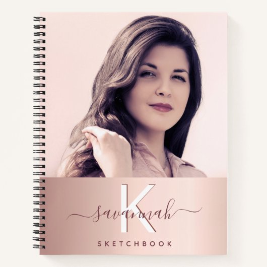 Scketchbook roos gouden blauwe fotomonogram notitieboek (Voorkant)