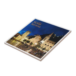 SCL061 TAORMINA bij nacht, Sicilië, Italië, Tegeltje