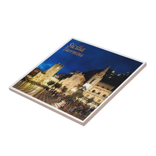 SCL061 TAORMINA bij nacht, Sicilië, Italië, Tegeltje (Zijkant)