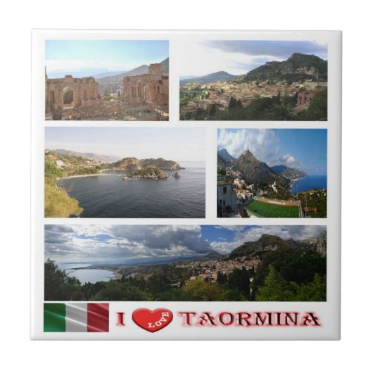 SCL062 TAORMINA I Love, Mozaïek, Sicilië, Tegeltje (Voorkant)