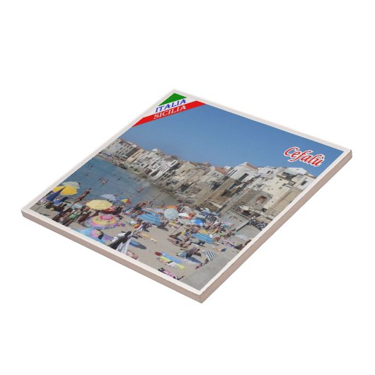 SCL083 CEFALU', Beach, Sicilië, Italië, Tegeltje (Zijkant)