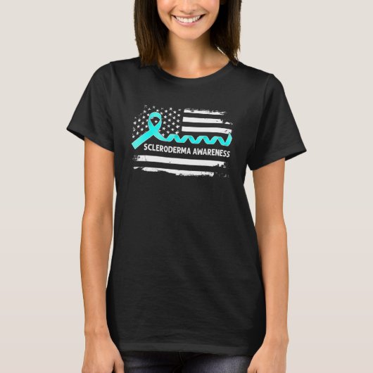 Scleroderma Awareness American Flag Blauwgroen Rib T-shirt (Voorkant)