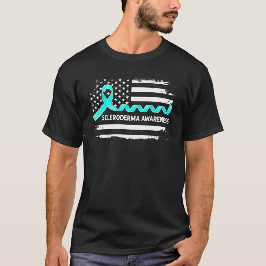 Scleroderma Awareness American Flag Teal Ribbon T-shirt (Voorkant)