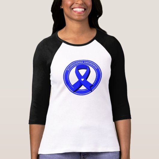 Scleroderma Awareness Blue Ribbon White Heart T-shirt (Voorkant)