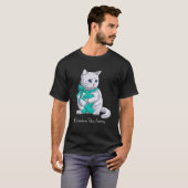 Scleroderma Awareness Maand Blauwgroen Lint Cat T-shirt (Voorkant volledig)