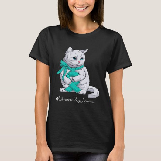 Scleroderma Awareness Month Teal Ribbon Cat T-shirt (Voorkant)