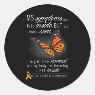 Sclerose Bewustzijn Oranje Vlinderlint Ronde Sticker