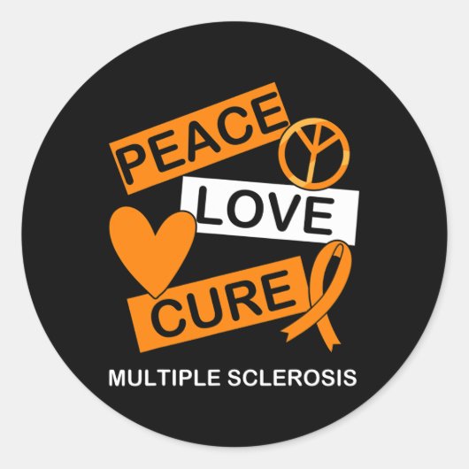 Sclerosis Awareness Peace Love Cure MS Awareness Ronde Sticker (Voorkant)
