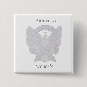 Scoliosis Awareness Angel White Ribbon Art Pin Vierkante Button 5,1 Cm