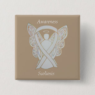 Scoliosis Awareness Angel White Ribbon Art Pin Vierkante Button 5,1 Cm