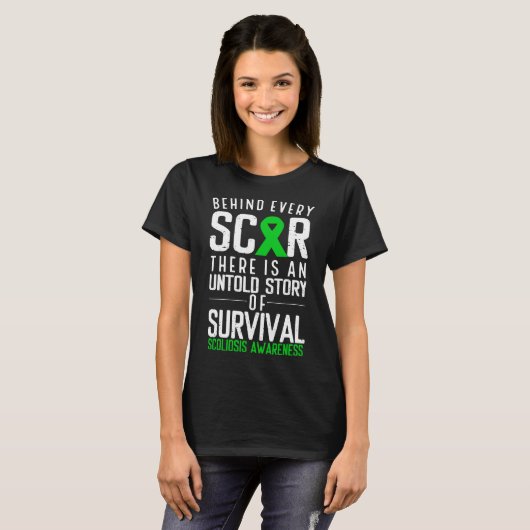 Scoliosis Awareness Scar Back Chirgery Green Ribbo T-shirt (Voorkant volledig)