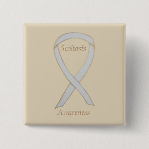 Scoliosis Awareness White Ribbon Custom Art Pin Vierkante Button 5,1 Cm