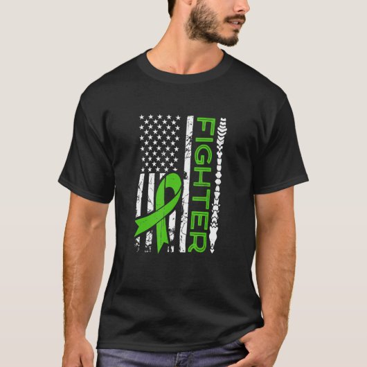 Scoliosis Fighter Flag Green Ribbon Awareness Spin T-shirt (Voorkant)