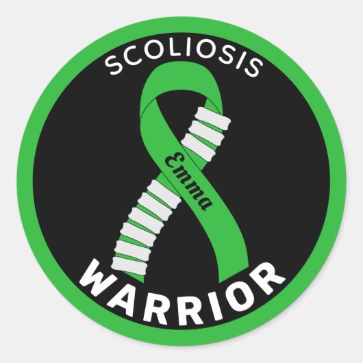 Scoliosis Warrior Ribbon Black Round Sticker (Voorkant)