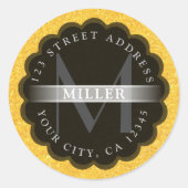 Scollop- en goudmonogram ronde sticker (Voorkant)