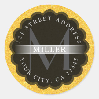 Scollop- en goudmonogram ronde sticker