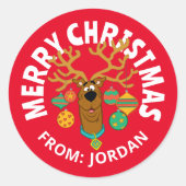Scooby de rendieren | Vrolijk kerstfeest Ronde Sticker (Voorkant)