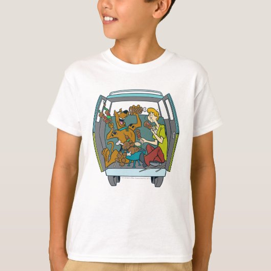 Scooby-doo en shaggy in Mystery Machine T-shirt (Voorkant)