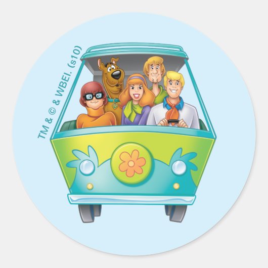 Scooby-Doo & Gang Mystery Machine Airborstel Ronde Sticker (Voorkant)