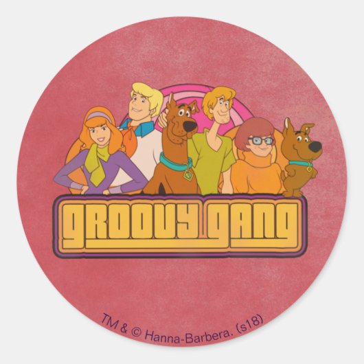 Scooby-Doo | "Groovy Gang" Retro Cartoon Ronde Sticker (Voorkant)