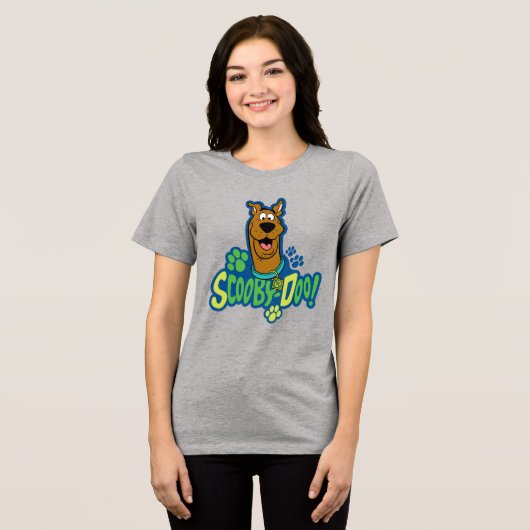 Scooby-Doo Paw Print Character Badge Tri-Blend Shirt (Voorkant volledig)