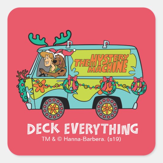 Scooby-doo & shaggy in de giedendemiekmachine vierkante sticker (Voorkant)