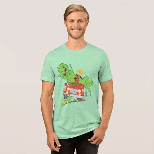 Scooby-Doo T-Rex-aanval Tri-Blend Shirt (Voorkant volledig)
