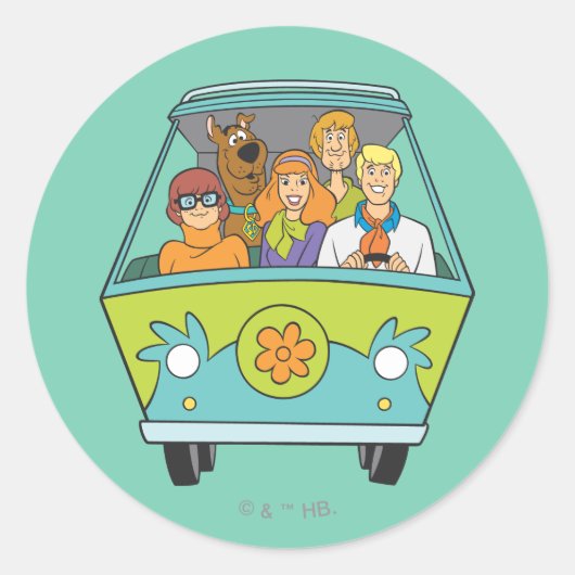 Scooby-Doo & The Gang Mystery Machine Ronde Sticker (Voorkant)