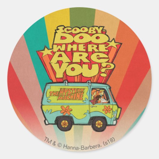 Scooby-Doo | "Where Are You" Retro Cartoon Van Ronde Sticker (Voorkant)