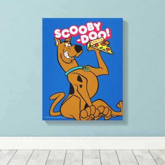 Scooby-Doo With Pizza Slice Canvas Afdruk (Insitu (Houten vloer))