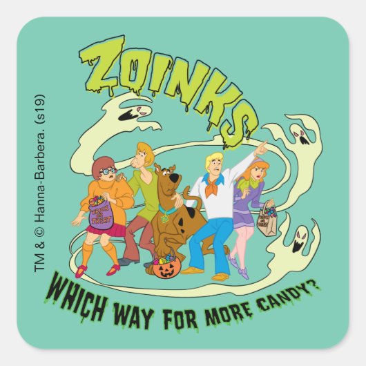 Scooby-Doo Zoinks Which Way for More Candy? Vierkante Sticker (Voorkant)