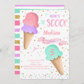 Scoop Glitter Ice Cream Verjaardag uitnodiging (Voorkant / Achterkant)
