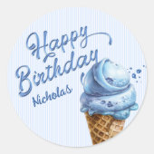 Scoop Ice Cream Boys Alle Leeftijd Verjaardag Ronde Sticker (Voorkant)