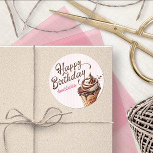 Scoop Ice Cream Girls Verjaardag Classic Round Sti Ronde Sticker