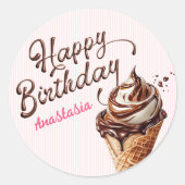 Scoop Ice Cream Girls Verjaardag Classic Round Sti Ronde Sticker (Voorkant)