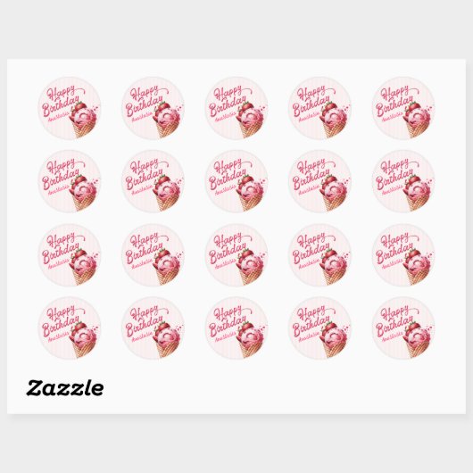 Scoop Ice Cream Girls Verjaardag Ronde Sticker (Vel)