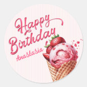 Scoop Ice Cream Girls Verjaardag Ronde Sticker (Voorkant)