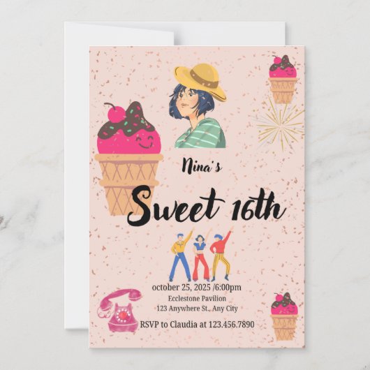 Scoop Style Sparkle A Whimsical Sweet 16 Bash Magnetische Uitnodiging (Voorkant)