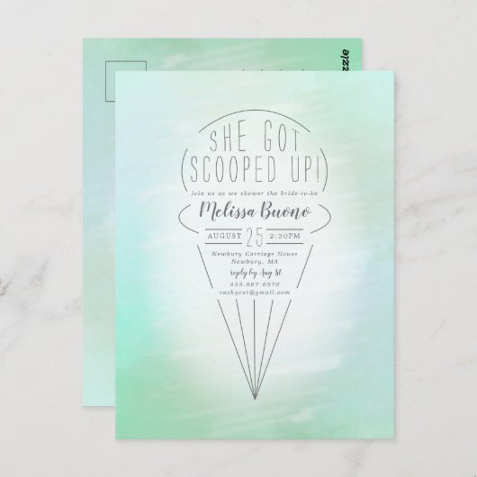 Scooped Ice Cream Theme Shower-uitnodiging Briefkaart (Voorkant / Achterkant)