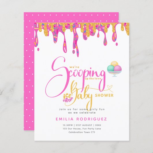 Scooping Up Love Ijsje Meisje Baby Shower (Voorkant / Achterkant)