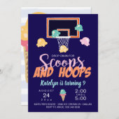 Scoops and Hoops Meisjes Basketbal Uitnodiging (Voorkant / Achterkant)