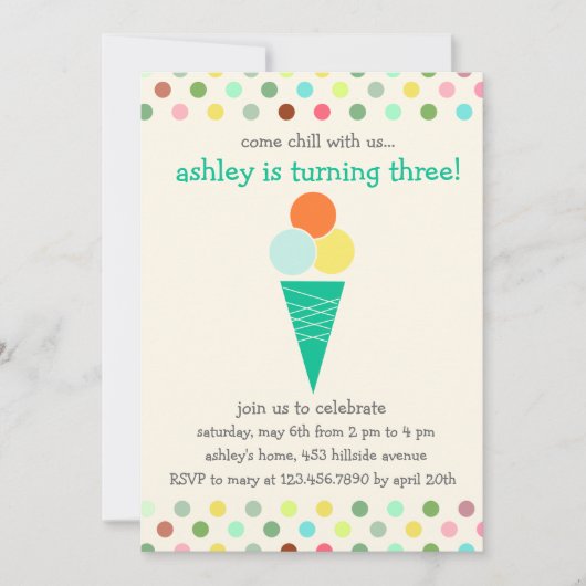 Scoops and polka stipts verjaardagsfeest kaart (Voorkant)