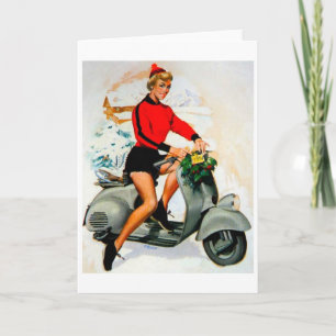 Scooter Beauty uit de midden eeuw Feestdagen Kaart