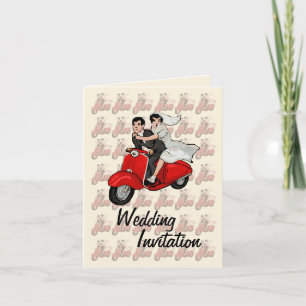 Scooter Boy and Girl Wedding Invitation Cards