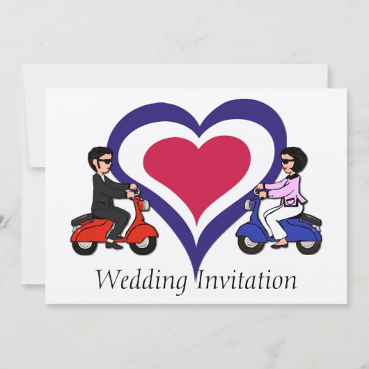 Scooter Boy en Girl mod hart Uitnodigingen (Voorkant)