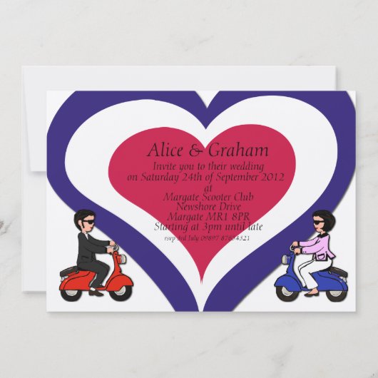Scooter Boy en Girl mod hart Uitnodigingen (Achterkant)