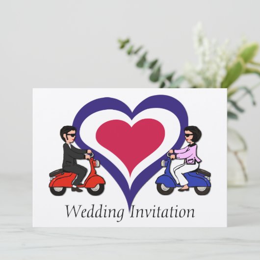 Scooter Boy en Girl mod hart Uitnodigingen (Staand voorkant)